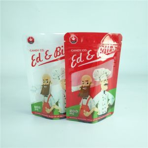 China Digital Printing 100mg Candy Packaging Bag CBD Gummy Stand Up Pouch With Clear Window on sale