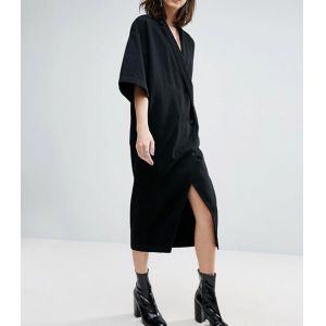 wrap front wide cut sleeves denim kimono