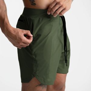 2 In 1 Athletic Training Workout Men Gym Shorts Polyester Double Layer Quick Dry