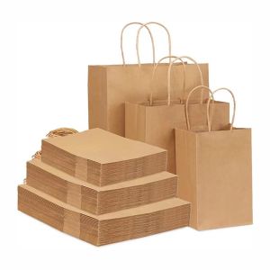 China Assorted Size Reusable Brown Kraft Paper Bag with Handle for Small Business, Shopping Bags and Party Favor Bags on sale