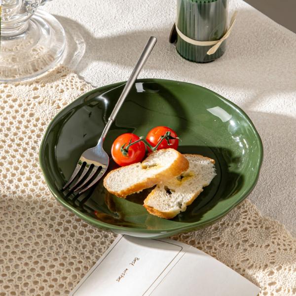 Green Floral Ceramic Plates Sets For 6 Users Exquisite Porcelain Utensils Included