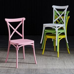 China Modern PP Plastic Dining Chair X Cross Back Stackable Custom Colors on sale