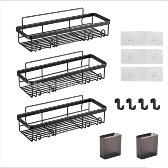 Wall-mounted storage rack for bathroom and toilet, suitable for holding toiletries and washroom supplies.