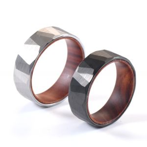 China 8mm Faceted Silver Black Iron Wood Sleeve Inlay Tungsten Ring Plating black for Men Women Inlay technology Channel setting on sale