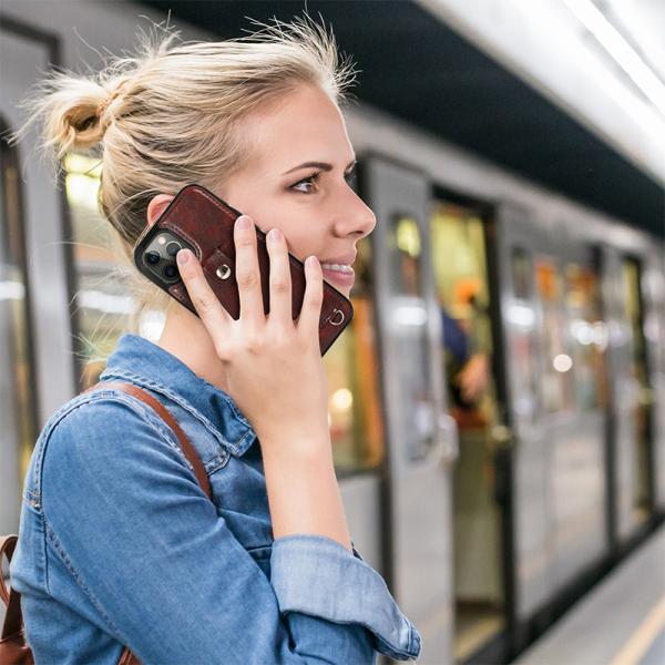 Men's Crossbody Leather Case for iPhone 12 Pro Max Shockproof and Functional Design