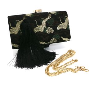 Embroidered Fabric Evening Clutch Handbag Crane Pattern For Women ODM