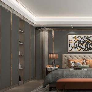 Dark Grey Flat Panel Wardrobe Door With ENF Particleboard Core Matte PVC Wrapped