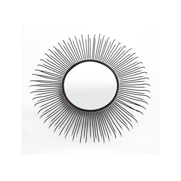 Metal Round Sunburst Wall Mirror Black Frame Dotted With Gold Color For Wall Decoration