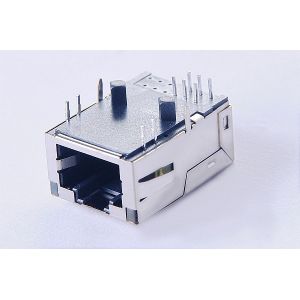 Shielded IEEE 802.3 Magnetic RJ45 Jack OG/Y LEDs RoHS With Tap Up 08B0-1X1T-06-F