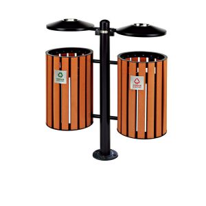 Large Waste Bin Collection Station Outdoor Trash Can with Wooden Metal Wood