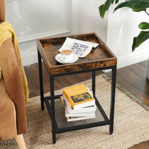 Side Table with Raised Edges, Industrial Side Table, Multi-functional End Table,