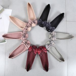 Square Toe Flat Heeled Shoes Ballerina Foldable With Big Bow