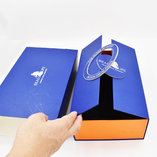 Quality Blue Folding Magnet Two Wine Bottle Gift Box With Insert One Piece Structure wholesale