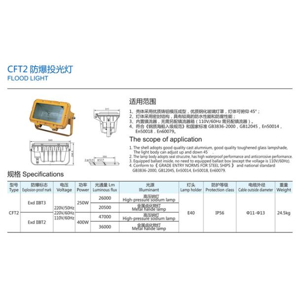 250W 400W Flood Lighting 24.5kg CFT2 Explosion Proof Light Fixture