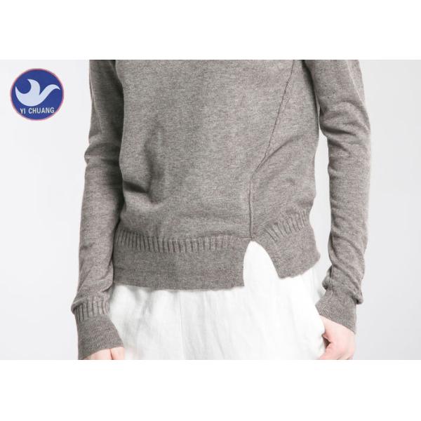 Side Vent Fashion Cutting Womens Knit Pullover Sweater Crew Neck Long Sleeves Top