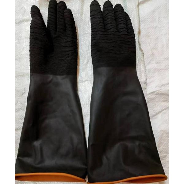 Wrinkle Rubber Industrial Gloves Heavy Duty Rubber 55Cm Flocked Lining