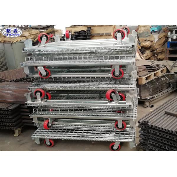 Stackable Steel Wire Mesh Pallet Containers Collapsible Cage With Wheels