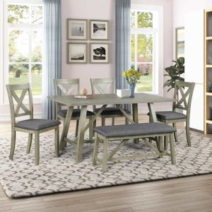 60inch length 6 Piece Dining Room Table And Chair Set Gray Color