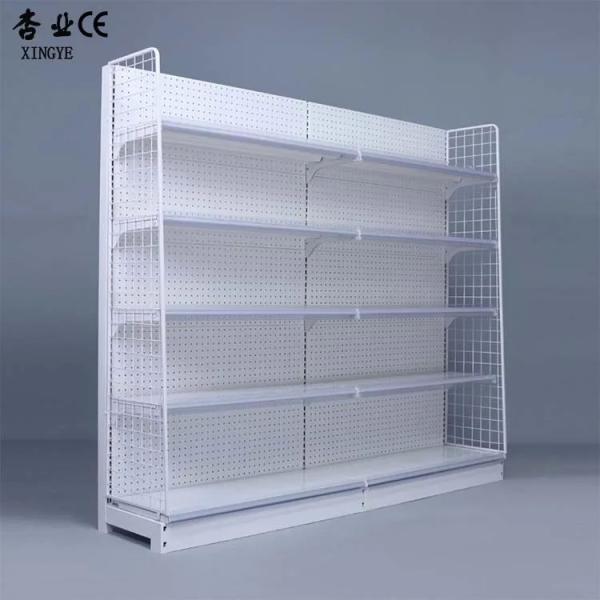 Factory Customized Color Size single-sided gondola shelving white supermarket