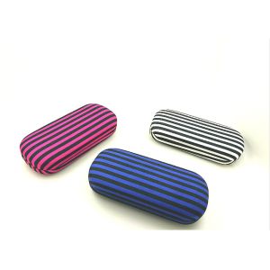 Stripe Mircofiber Cloth Hard Eyeglass Case Iron Hard Sided Eyeglass Case