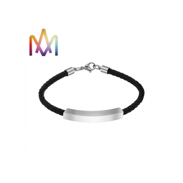 Quality 8g Arc Shaped Mens Custom Engraved Leather Bracelets wholesale