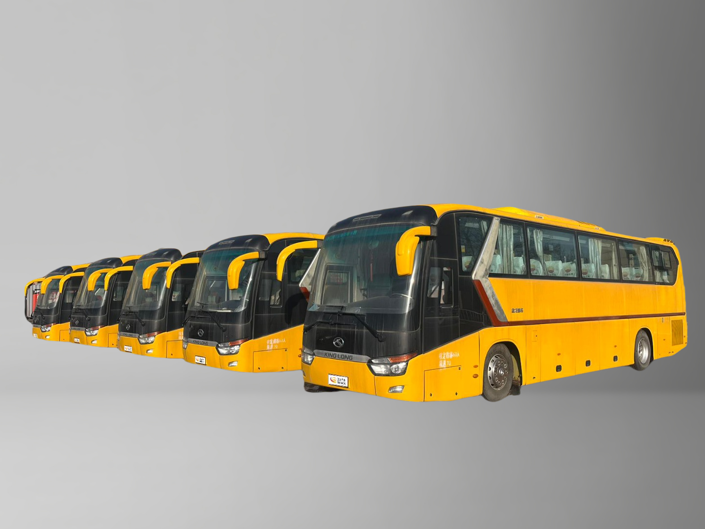 Five Second-hand Yellow-bodied Golden Dragon Buses with 63 Large Seats and 8L Engine Capacity in Bulk