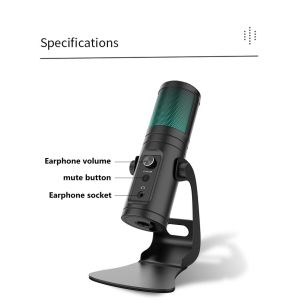 Black USB2.0 Desktop Condenser Microphone With Gain Control