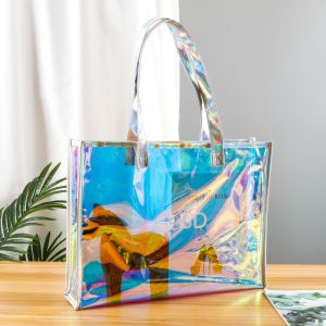 Shiny Plastic Shopping PVC Bag Laser Transparent Holographic Iridescent Womens