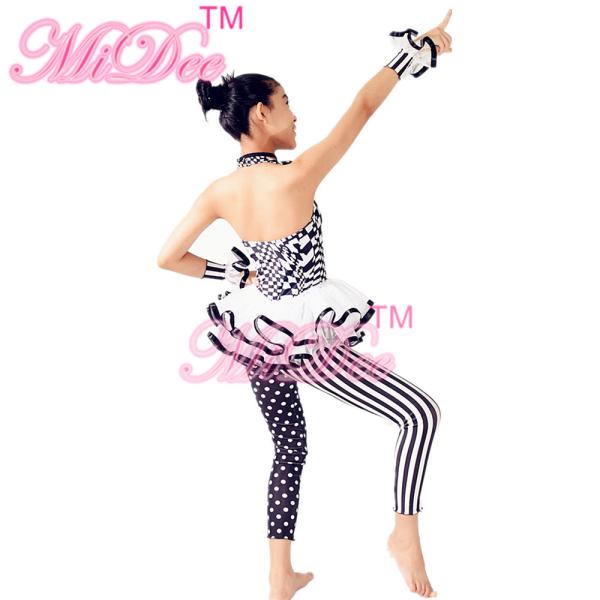 White Black Dance Competition Wear Magic Sleeveless Bodice Cercle Collar Skirt Tiers Leotard