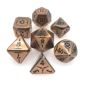 Metal RPG Dice Set Wear Resistant Durable Gold Black Metal Dice Polyhedral