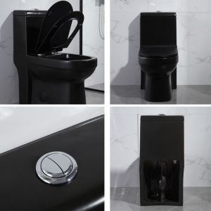 Elongated Matt Black Dual Flush One Piece Toilet 1.6 Gpf Cupc Ceramic Round