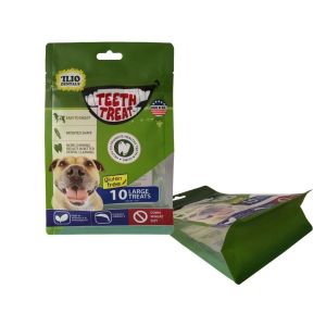 China Custom flat bottom stand up pouch PE k plastic bags for dog food packaging on sale