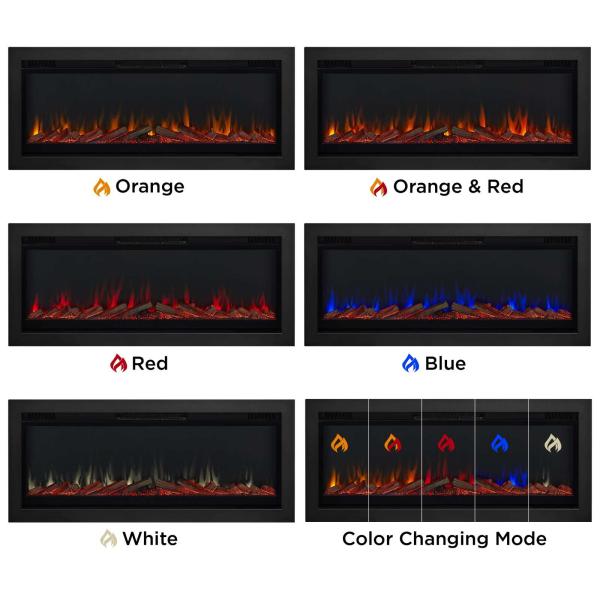 Modern Wall Mounted Electric Fireplace Insert with 6 Flame Colors and 3d Water Vapor
