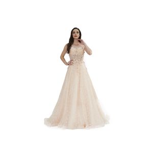 Muslim Wedding Applique Middle Eastern Evening Dresses Champagne Color