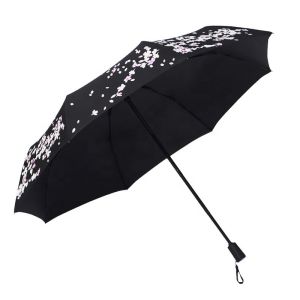 Water Discoloration Three Portable Folding Umbrella With Black Coating