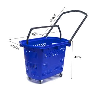 China Durable Plastic PP Trolley Basket with 360° Rotating Wheels and Ergonomic Handle for Easy Shopping on sale