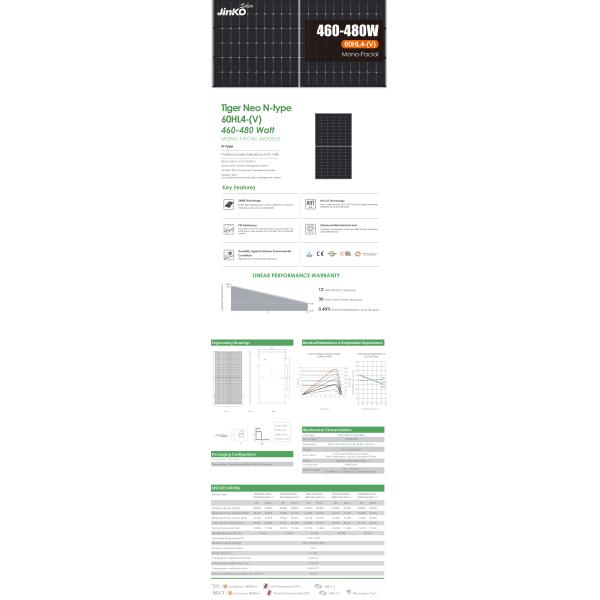 460W 465W Solar Photovoltaic Modules 470W 475W 480W Tiger Neo N Type 60HL4-(V)