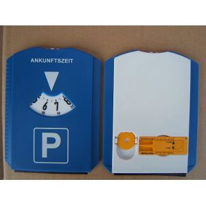 Design Euro Car Parking Disc with Tire Gauge and Ice Scraper made of PS Plastic