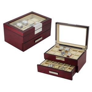Custom Luxury Wooden Watch Box with Drawer High Glossy Red Finish for Storage