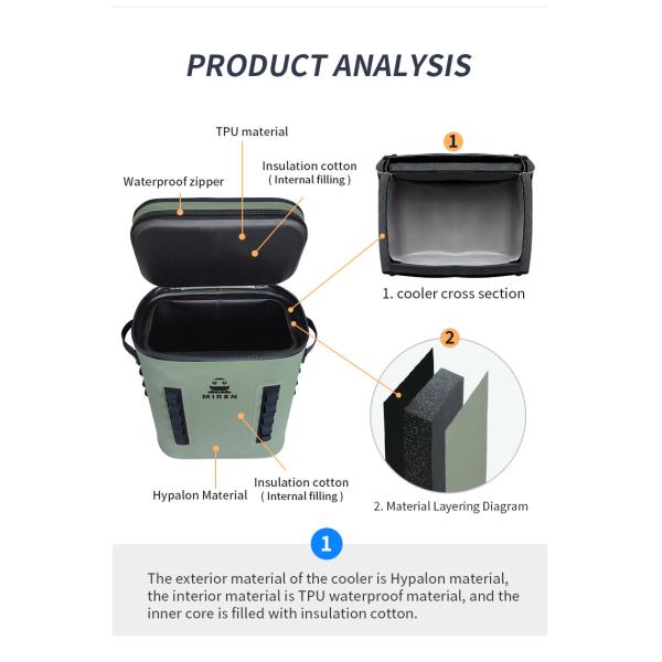 Green Hypalon Leakproof Cooler Backpack 25L For Camping Picnic