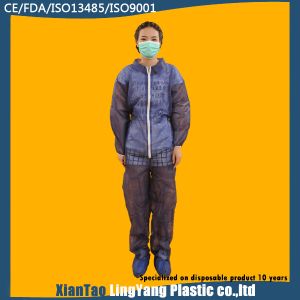 Cheap Elastic Cuff And Ankle Disposable Blue Overalls , Disposable Waterproof Suit With Hood for sale