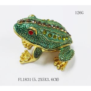 New design reinstone enamel Jiraffe frog pewter jewelry box metal pewter frog