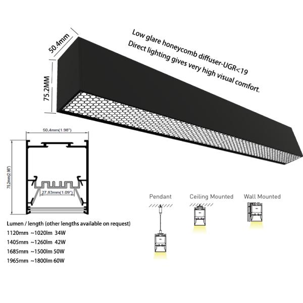 Ip44 LED Modern Linear Suspension Lighting For Office Warehouse
