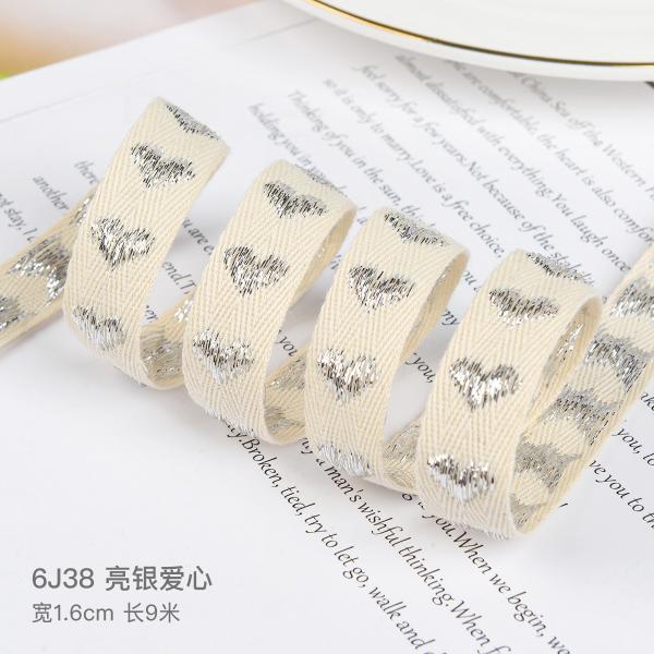 16mm*9m Heart Pattern Jacquard Cotton Ribbon For Clothing Accessories