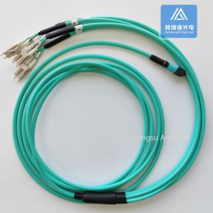 8 Core OM3 Armored MPO Patch Cord 3.5m With MPO and LC 5.0mm Aque LSZH