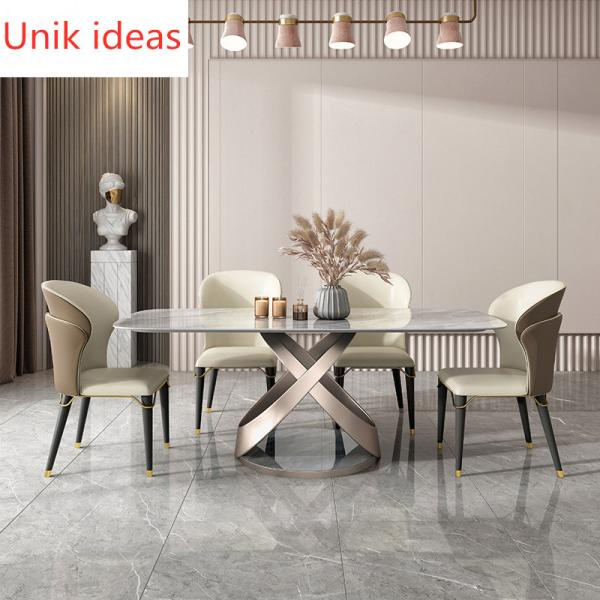 White Grey Marble Stone Dining Table And Chairs 4 6 Pc Dining Room Set