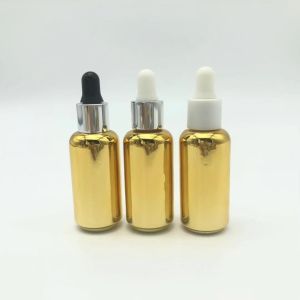 Electroplating Golden Glass Essential Oil Dropper Bottles 10ml