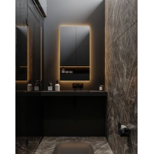 Customized All Black Bathroom Cabinet with Mirror Cabinet and Side Cabinet
