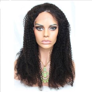 China No Shedding 360 Lace Front Human Hair Wigs Afro Kinky Curly 1b Color on sale