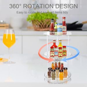 3 Tier Transparent Easy to Assemble Turntable Lazy Susan Cosmetic Makeup